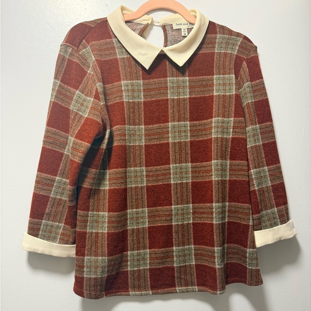 Faith and Joy Red Plaid Tunic with Cream Collar